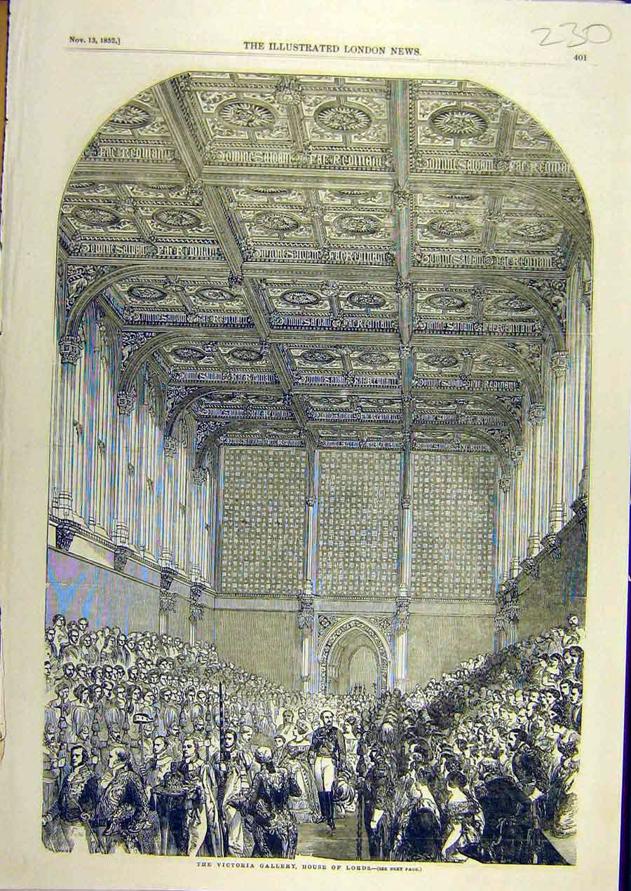 Original Old Antique Print 1852 Victoria Gallery House Lords Social History 19th
