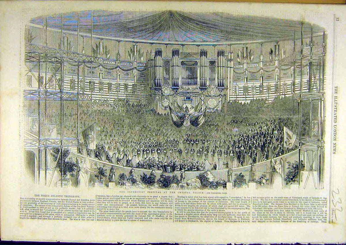Old Antique Print 1860 Orpheonist Festival Crystal Palace Social History 19th