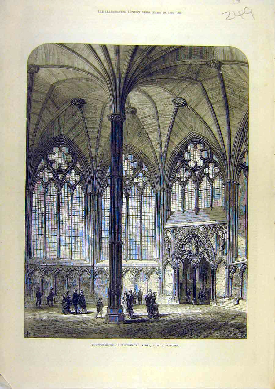 Old Antique Print 1873 Chapter-House Westminster Abbey Restored Building 19th