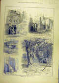 Original Old Antique Print 1880 William-Hogarth Memorial Mulberry Tomb Chiswick