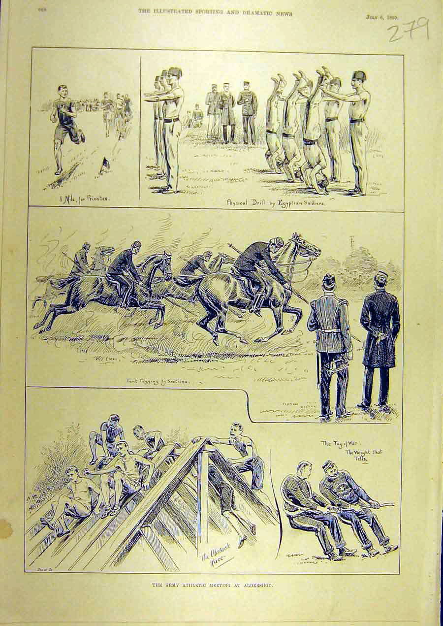 Original Old Antique Print 1895 Army Athletic Meeting Aldershot Sport Military