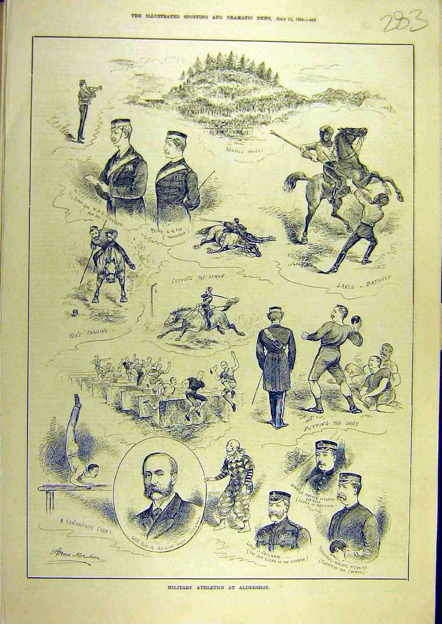Original Old Antique Print 1884 Military Athletics Aldershot Sport Victorian