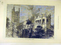 Original Old Antique Print 1872 Fire Canterbury Cathedral Building Ruins 19th