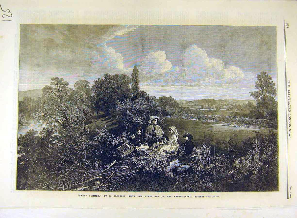 Original Old Antique Print 1869 Early-Summer Slingsby Picnic Landscape Fine Art