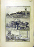 Original Old Antique Print 1885 Sketches Abinger Surrey Wilberforce Church Hatch