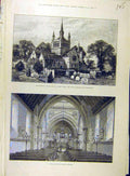 Original Old Antique Print 1885 Whippingham Church Isle-Wight Royal Marriage
