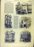 Original Old Antique Print 1869 City Exeter Westgate Rougemont Castle Guildhall