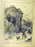 Original Old Antique Print 1889 Homeward-Bound Raillon Sketch Farmer Child Dog