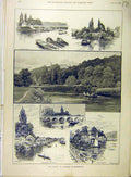 Original Old Antique Print 1892 Thames Marlow Maidenhead Landscape Sketches 19th