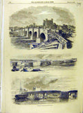 Original Old Antique Print 1856 Rochester Bridge Iron East-Kent Railway Bridges