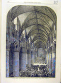 Old Antique Print 1865 Gloucester Music Festival Nave Cathedral Building 19th