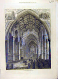 Original Old Antique Print 1872 Chapel Rugby School Building 19th
