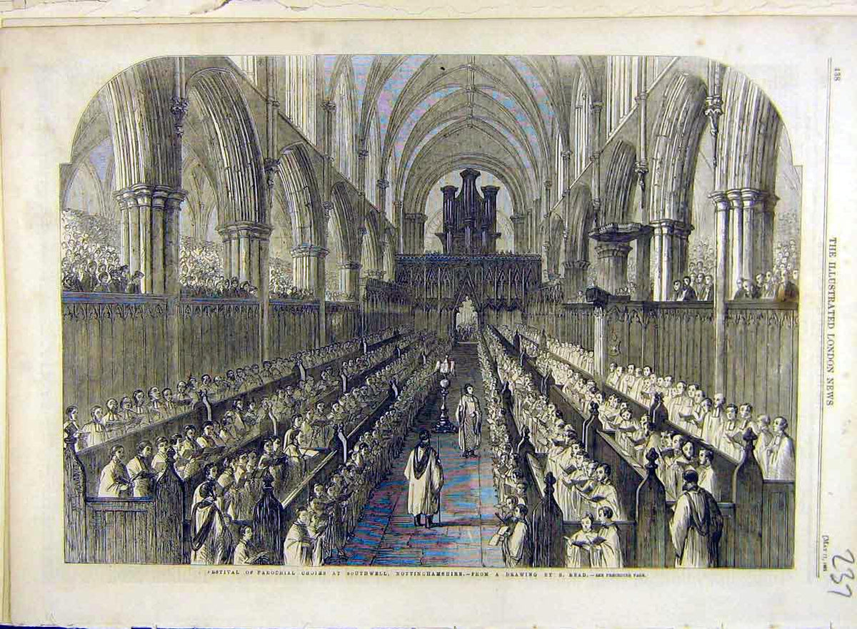 Old Antique Print 1861 Festival Parochial Choir Southwall Nottinghamshire 19th