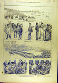Original Old Antique Print 1880 Volunteer Review Brighton Beach Military Ball