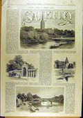 Old Antique Print 1894 Salisbury Cycling Tour Whitchurch Hartford Sketch 19th