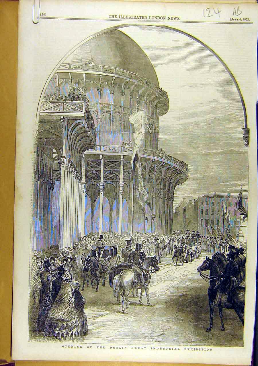 Original Old Antique Print 1853 Dublin Industrial Exhibition Lord-Lieutenant