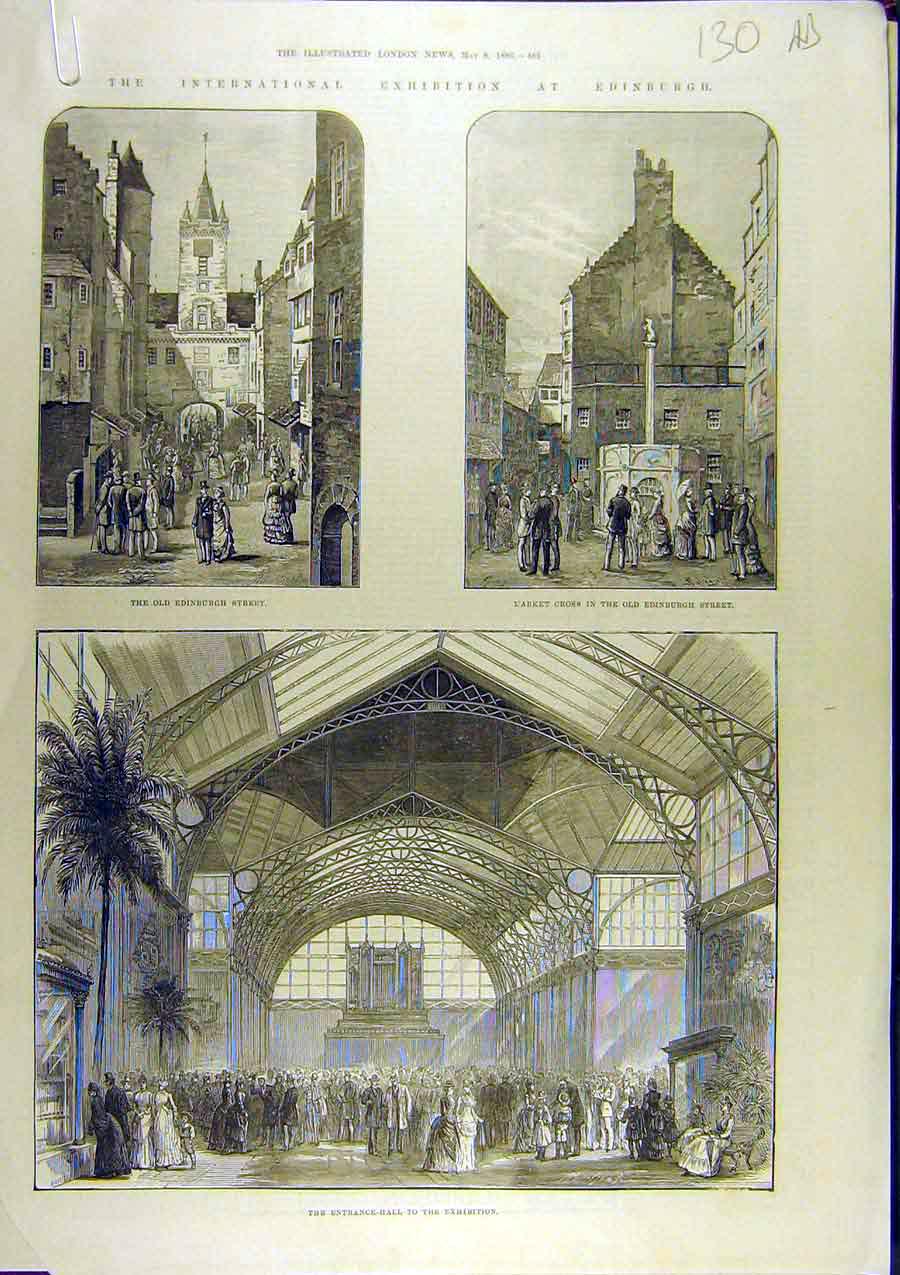 Original Old Antique Print 1886 Exhibition Edinburgh Scotland Calcutta Dufferin