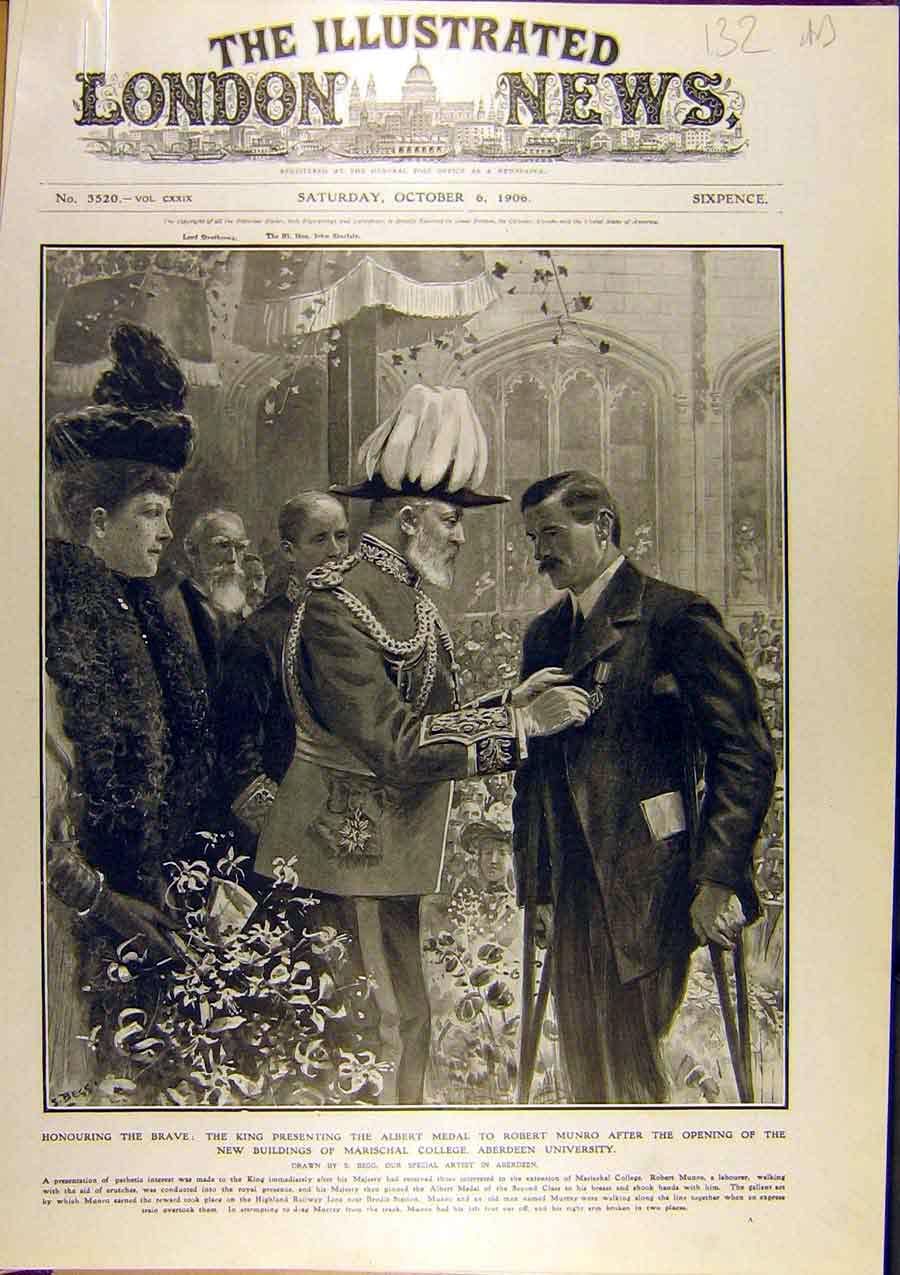 Old Antique Print 1906 King Munro Marischal College Aberdeen Belfast City 20th