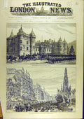 Old Antique Print 1886 Edinburgh Queen Visit Holyrood Palace Procession 19th