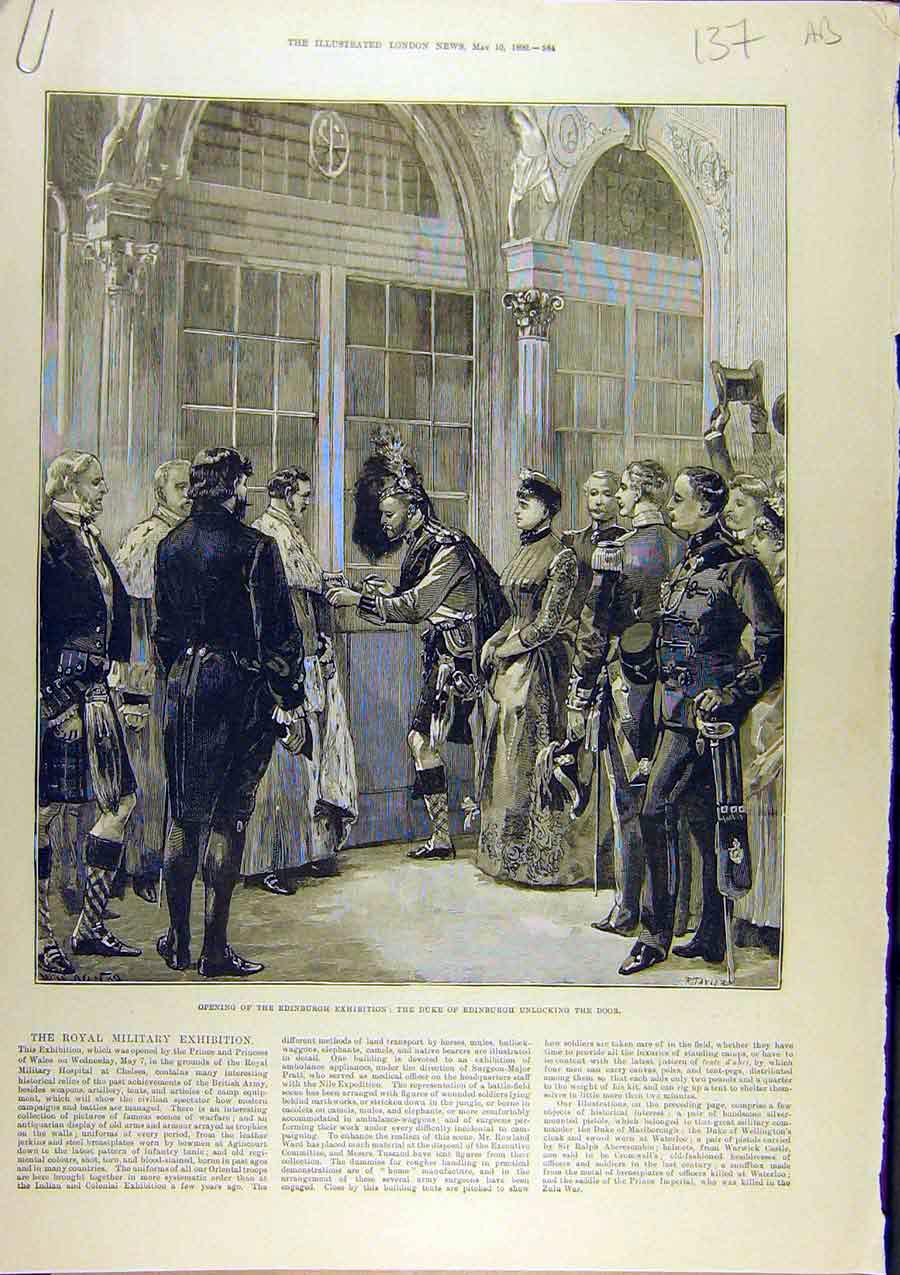 Old Antique Print 1890 Edinburgh Exhibition Duke International Sketches 19th