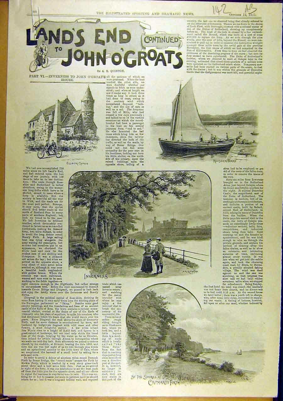 Original Old Antique Print 1895 Inverness John-O'Groats House Sketches Views