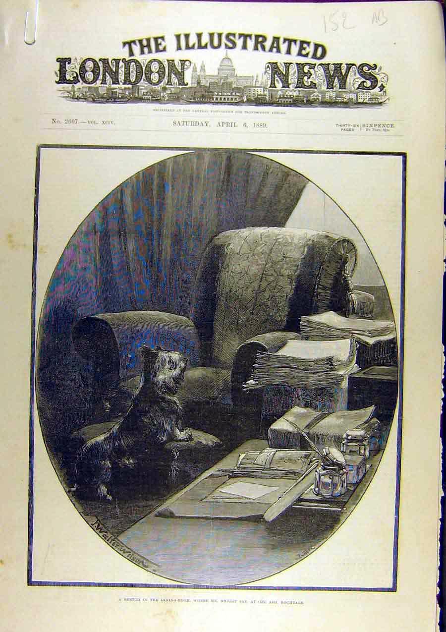 Original Old Antique Print 1889 Sketch Dining Room Bright Rochdale Funeral 19th