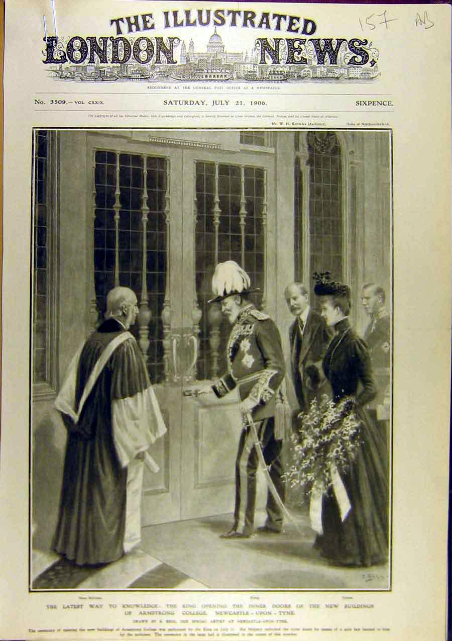 Original Old Antique Print 1906 King Buildings Armstrong College Newcastle Fete