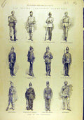 Original Old Antique Print 1884 Easter Volunteer Manoeuvres General Staff 19th