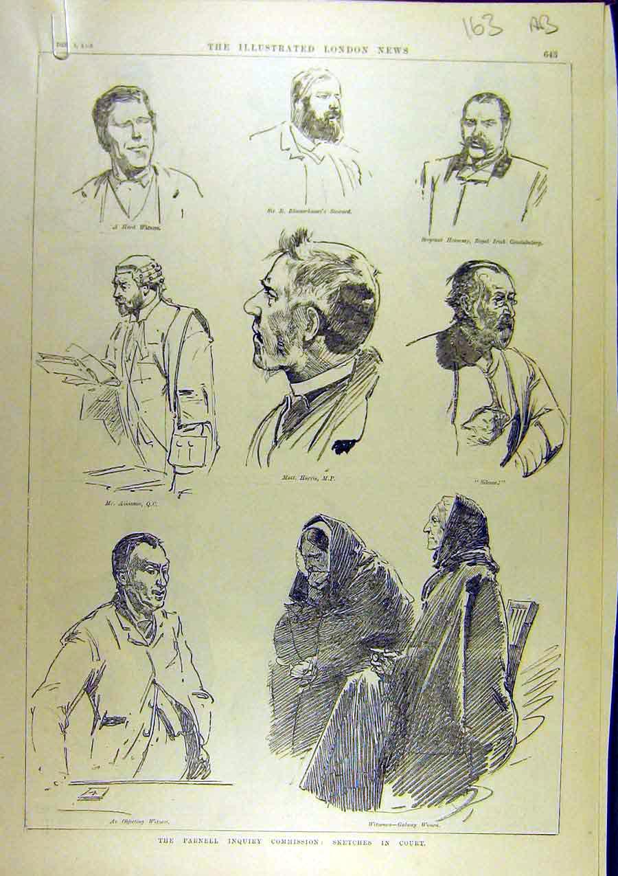 Old Antique Print 1888 Parnell Inquiry Commission Sketch Court Liverpool 19th