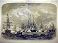 Original Old Antique Print 1865 British Squadron Harbour Salute Fete Emperor