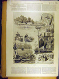 Old Antique Print 1895 Henley Regatta River Ladies-Plate Sculls Boat Race 19th