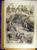 Old Antique Print 1873 Crystal Palce Theatre Sketches Pantomimes Scenes 19th