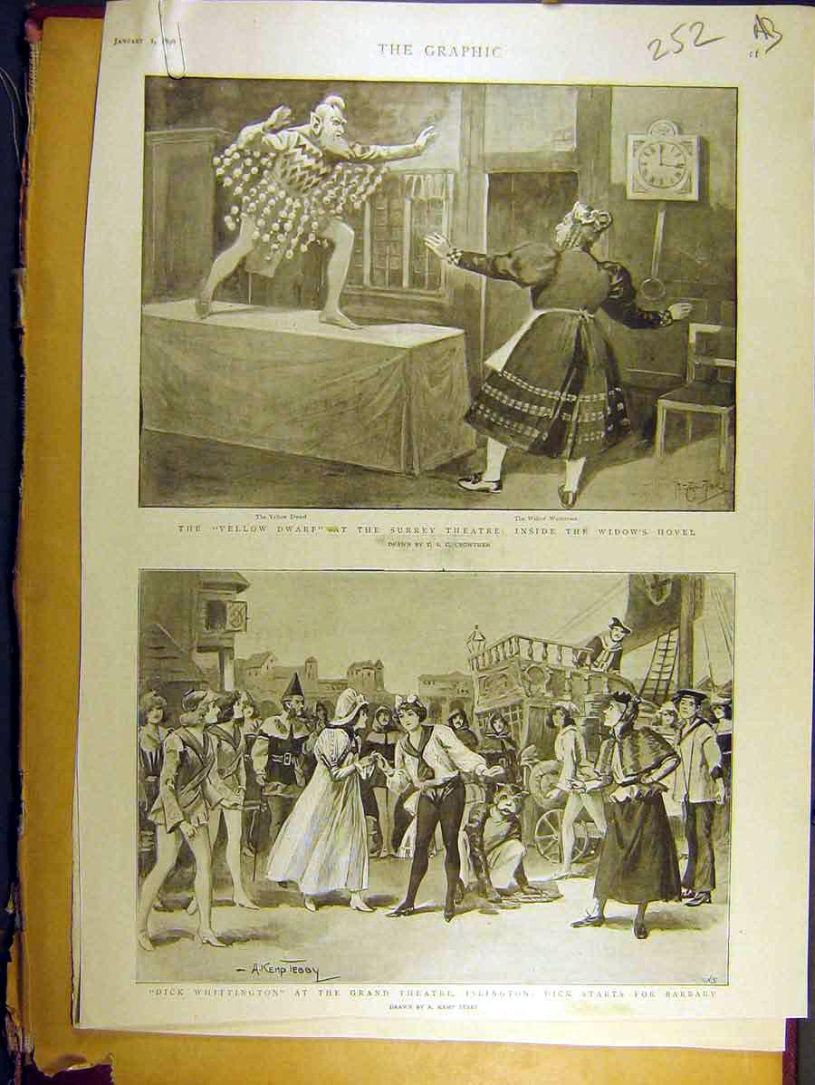 Original Old Antique Print 1898 Surrey Theatre Islington Dick-Whittington Drury