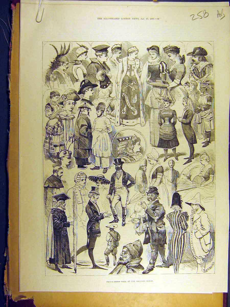 Old Antique Print 1883 Fancy-Dress Ball Mansion-House Sketches Juvenile 19th