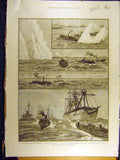 Old Antique Print 1886 Naval Manoeuvre Portsmouth Mersey Fremantle Thames 19th