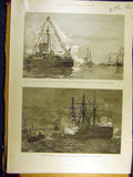 Old Antique Print 1890 German Emperor Naval Manoeuvres Alberta Squadron 19th