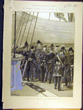 Original Old Antique Print 1887 Spithead Royal Naval Review Prince Wales Yacht