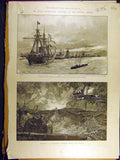 Original Old Antique Print 1888 Naval Manoeuvres Thames Hms Hercules Squadron