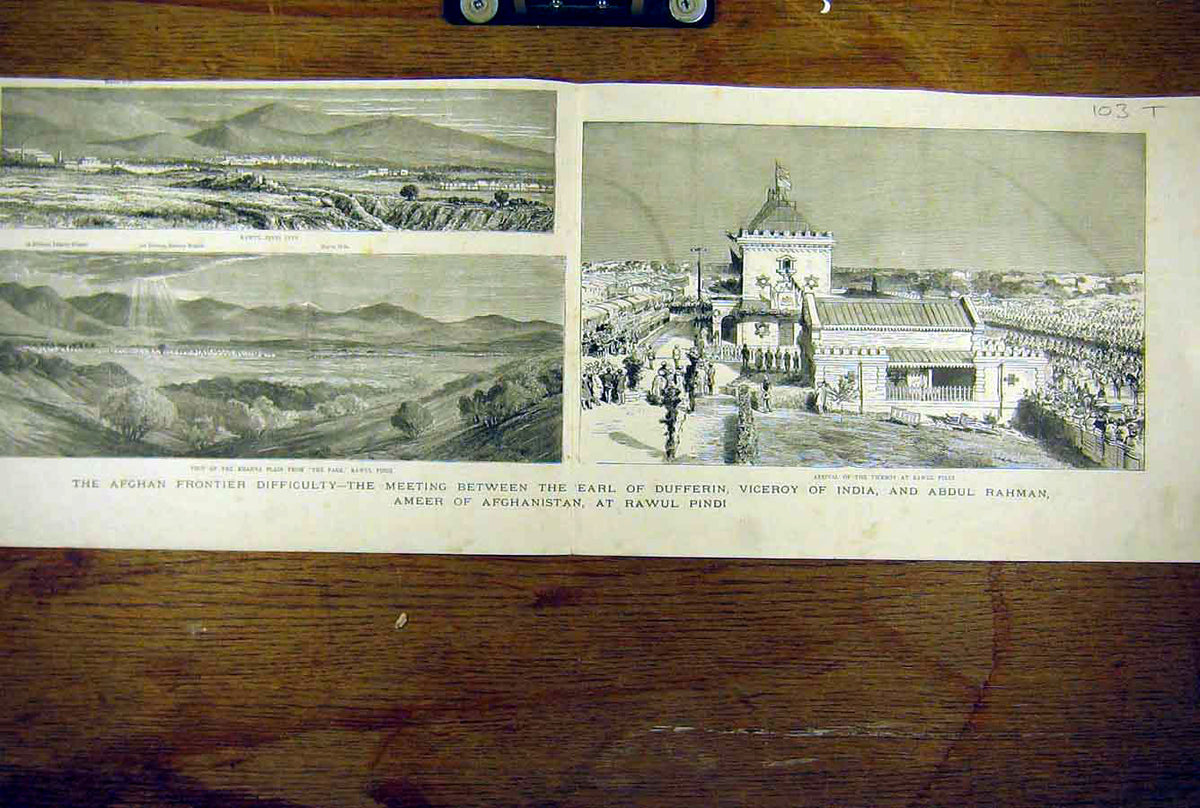 Old Antique Print 1885 Afghan Frontier Dufferin Viceroy India Rahman Pind 19th