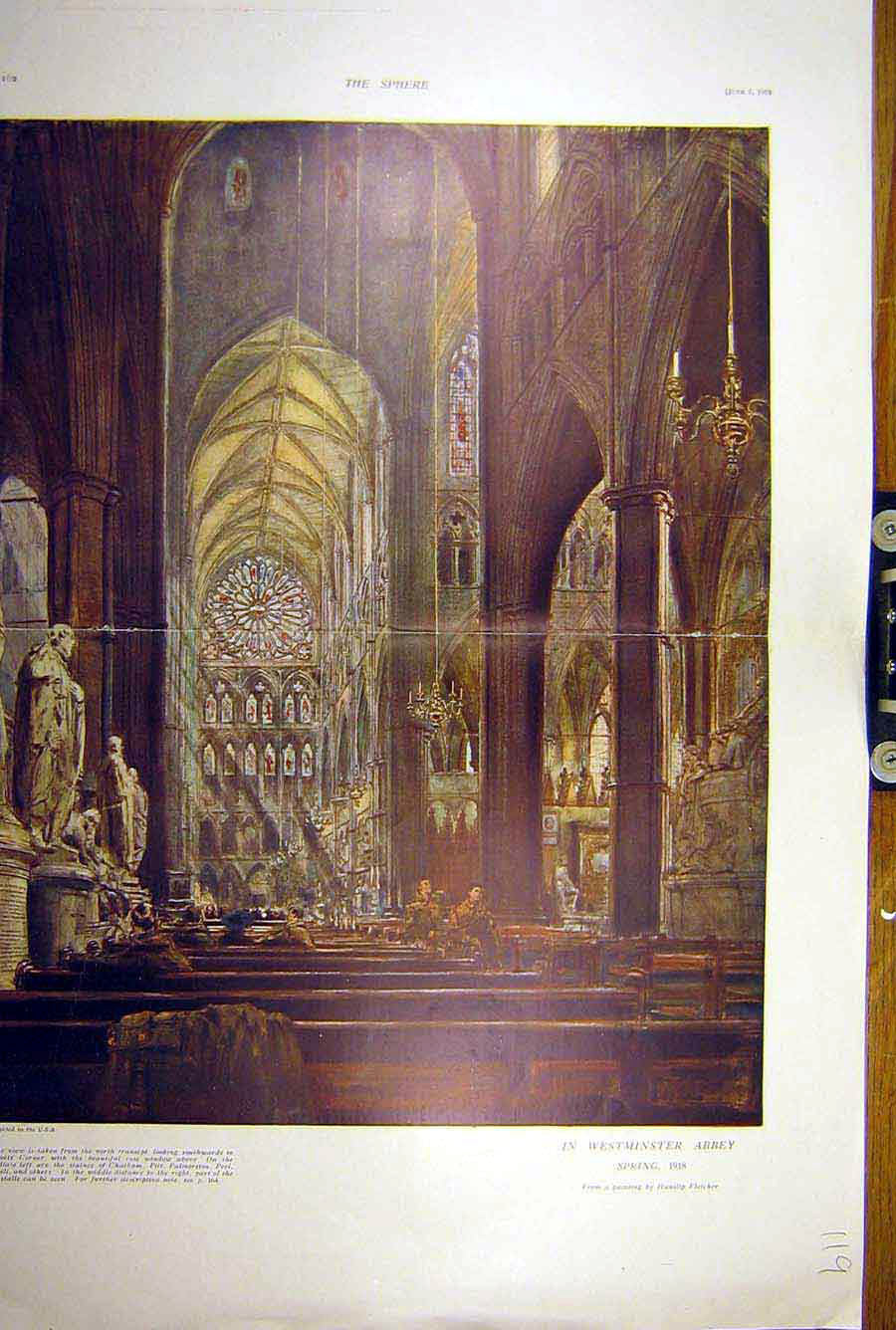 Old Vintage Print 1918 Westminster Abbey Building Transept London Poet'S 20th
