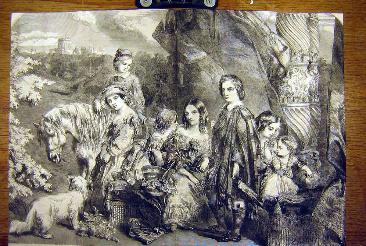 Old Antique Print Royal Children Portrait Princess Louisa Prince Arthur