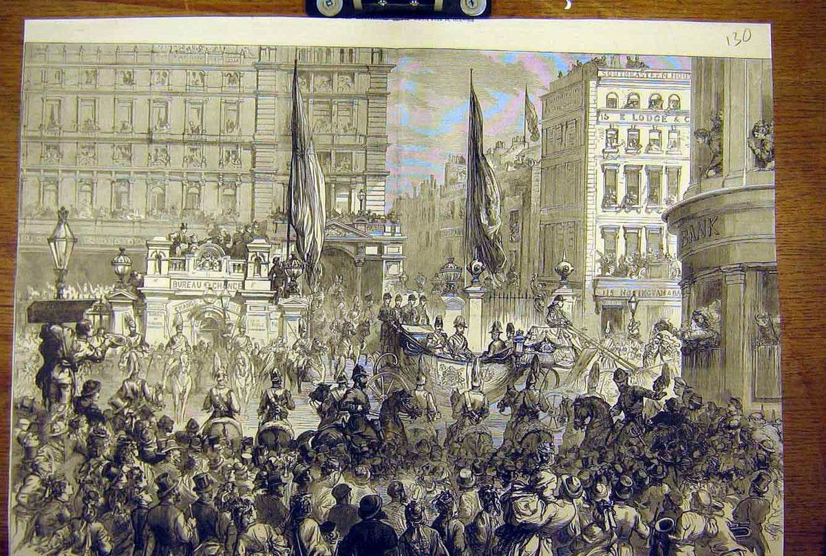 Old Antique Print 1873 Shah Charing-Cross Station Buckingham Palace Visit 19th