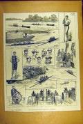 Original Old Antique Print 1882 International Boat-Race Putney-Mortlake Sketches