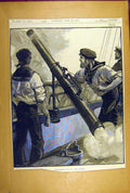 Original Old Antique Print 1882 Firing Rockets Hms Monarch Training Naval 19th