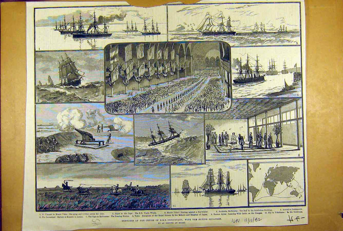 Old Antique Print *176 1882 Sketches Hms Inconstant Flying Squadron Naval