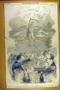 Original Old Antique Print 1848 Happy-New-Year Sketch Meadows Party Celebrations