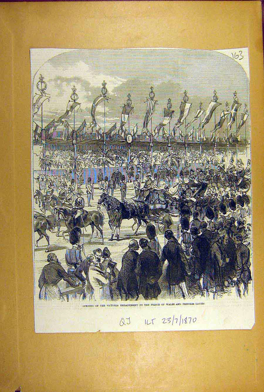 Old Antique Print 1870 Victoria Embankment Prince Walkes Princess Louisa 19th