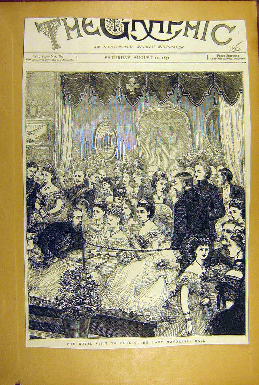 Original Old Antique Print 1871 Royal Visit Dubiln Lady Mayoress Ball Sketch