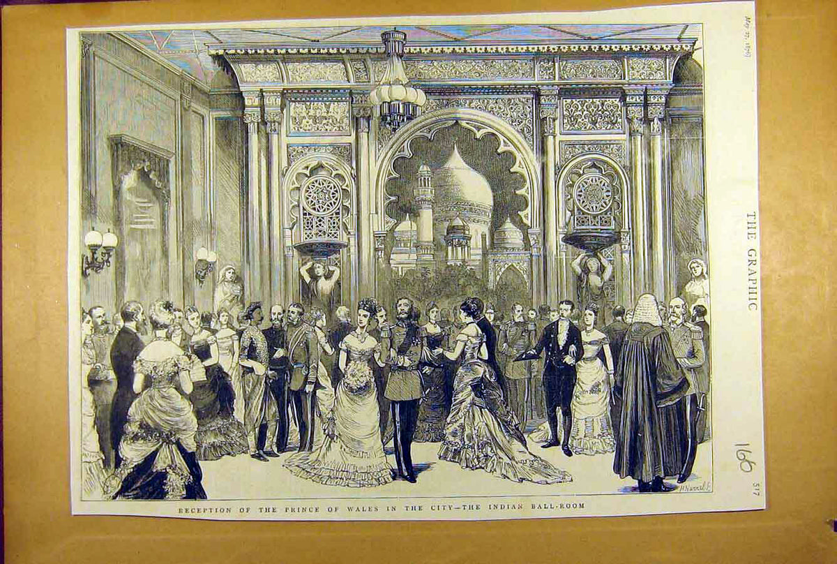 Old Antique Print 1876 Prince Wales City Indian Ball-Room Reception Royal 19th
