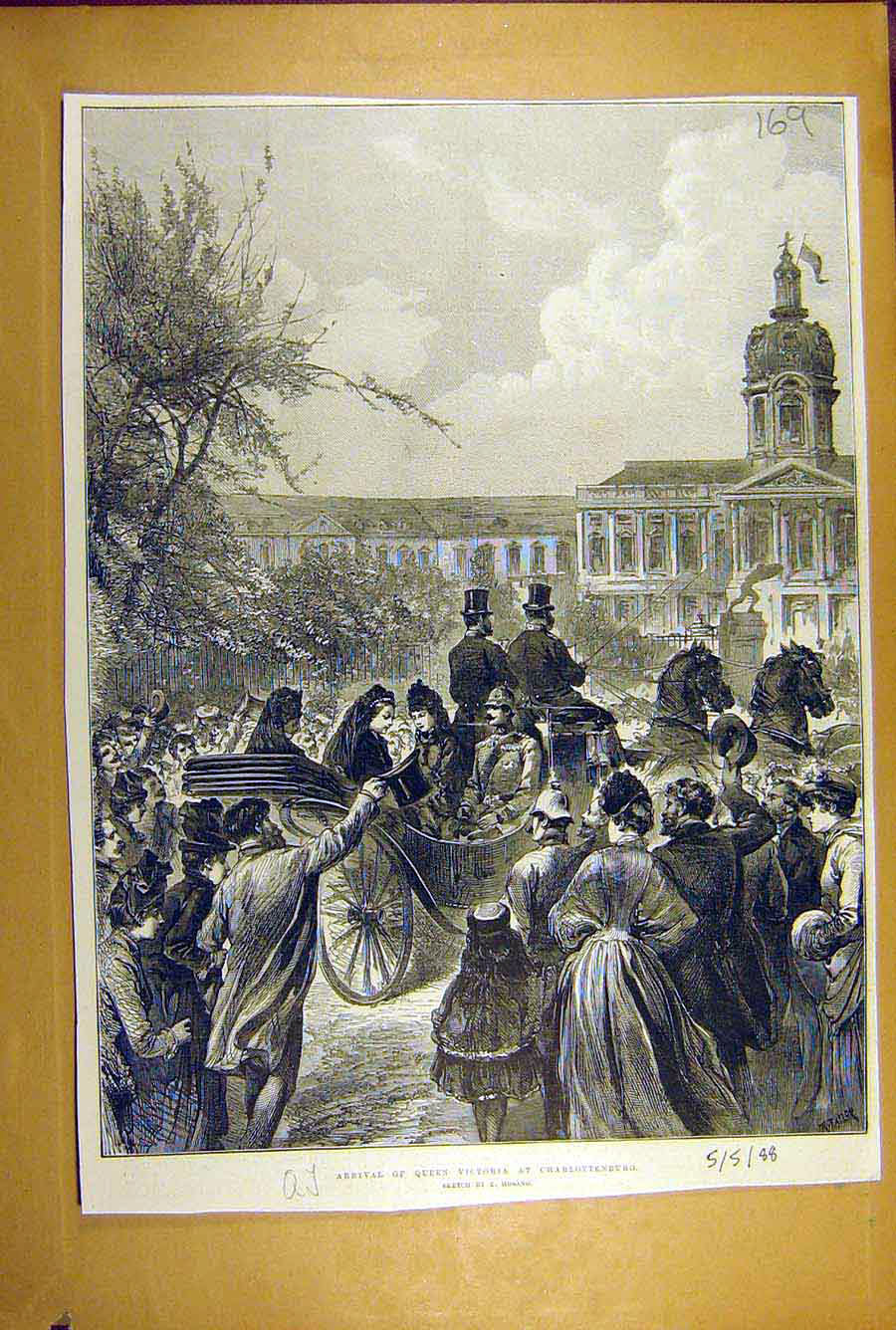 Old Antique Print 1888 Queen Victoria Charlottenburg Hosang Sketch Royal 19th